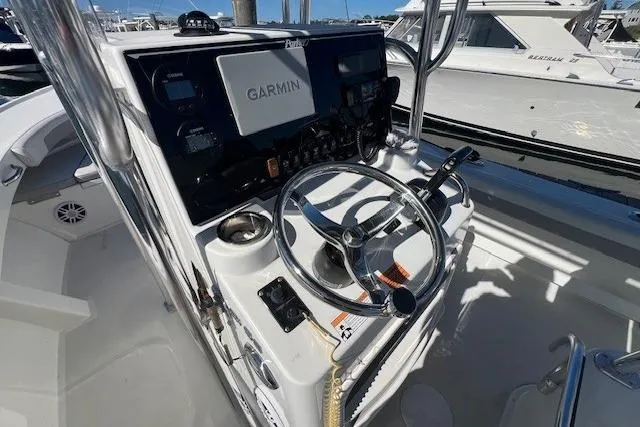Slide: The Image of Parker 2100 Special Edition 2022 boat console with Garmin navigation system. - 13
