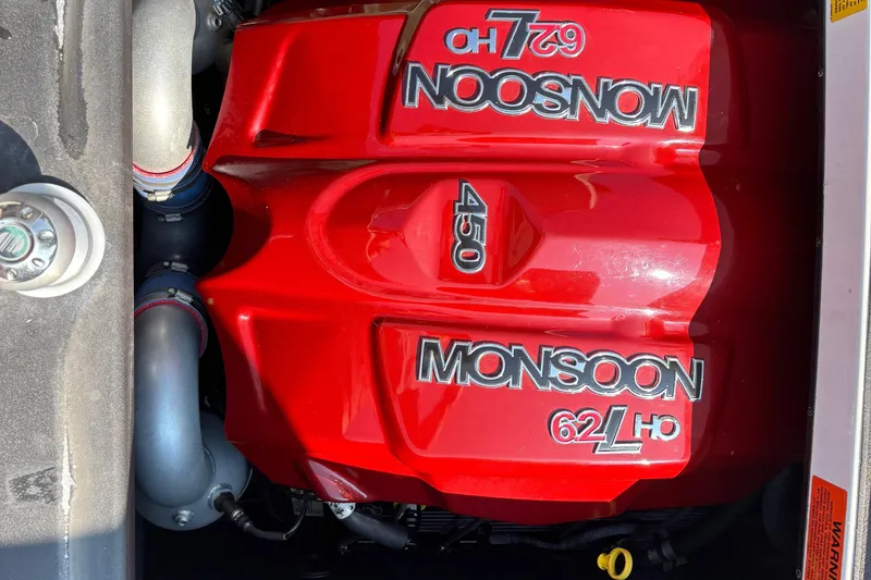 Slide: The Image of 2016 Malibu Wakesetter 24 MXZ engine, Monsoon 450 6.2L HO, red cover. - 8
