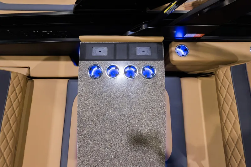 Slide: The Image of Luxurious interior of 2026 Godfrey Monaco 255 with illuminated cup holders and elegant seating. - 19