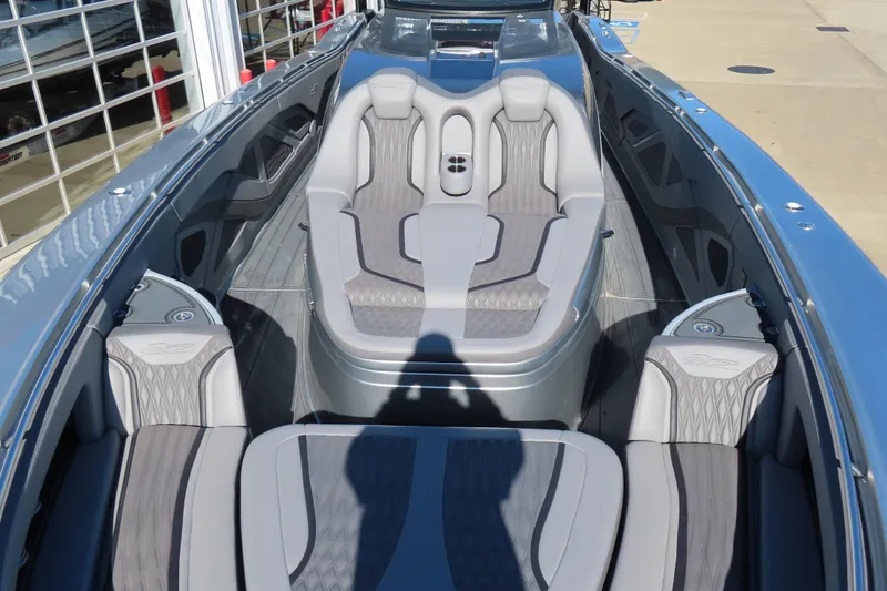 Slide: The Image of Luxurious interior of 2024 MTI 50v boat with modern amenities and sleek design. - 15