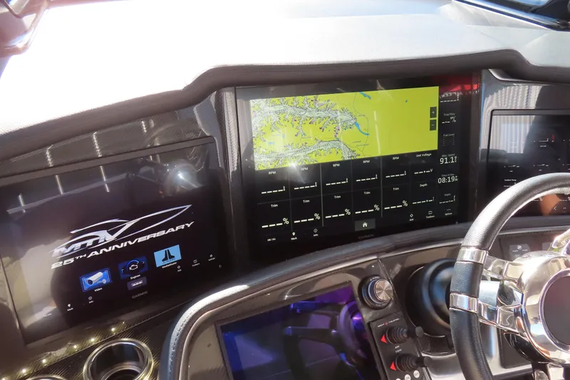 Slide: The Image of Luxurious interior of 2024 MTI 50v boat with modern seating and sleek design. - 17