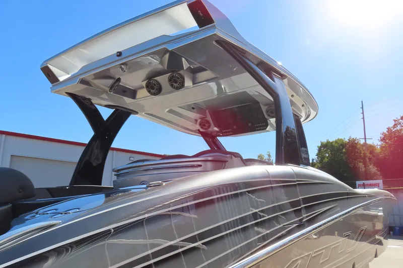 Slide: The Image of Luxurious seating on 2024 MTI 50v boat, featuring elegant gray upholstery and modern design. - 42