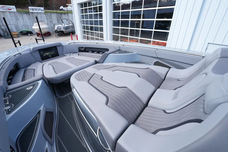 Slide: The Image of Luxurious interior of 2024 MTI 50v boat with sleek seating and modern design. - 45