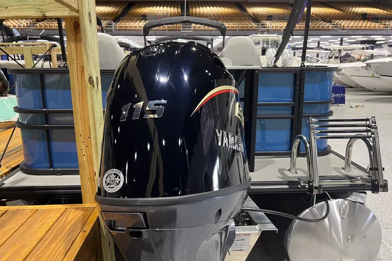 Slide: The Image of Yamaha 115 outboard motor on 2026 Sylvan Mirage Fish 820 Party Fish boat. - 4