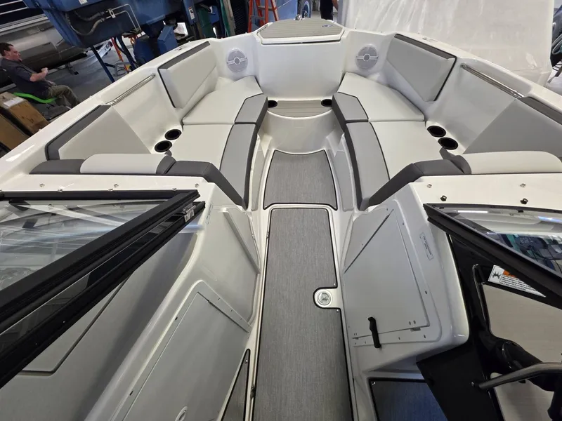Slide: The Image of Interior of 2026 Yamaha Boats AR220 with gray upholstery. - 21