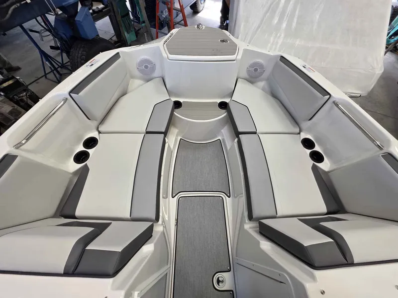 Slide: The Image of Interior of 2026 Yamaha AR220 boat with gray upholstery. - 22