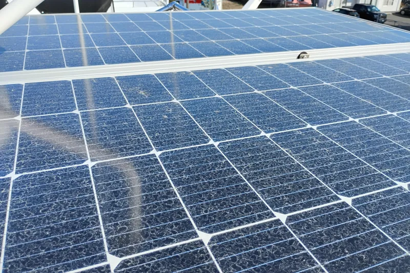 Slide: The Image of Solar panels on a 2000 Bayliner 4788 Pilot House Motoryacht. - 28