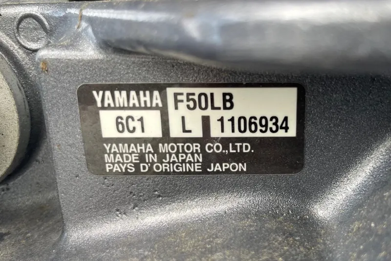 Slide: The Image of Label on Yamaha F50LB engine, made in Japan, for 2023 Riptide 17 Flats. - 33