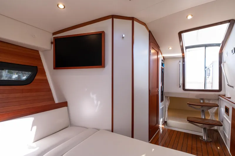 Slide: The Image of Luxurious interior of 2023 MJM Yachts 4, featuring modern design and wood accents. - 57