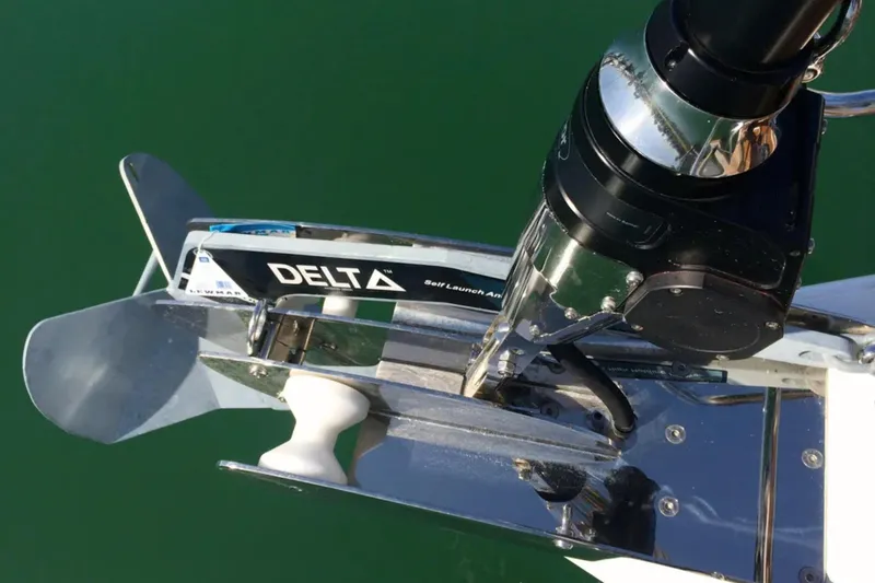Slide: The Image of Delta anchor system on 2011 Jeanneau 57 yacht, viewed from above. - 5