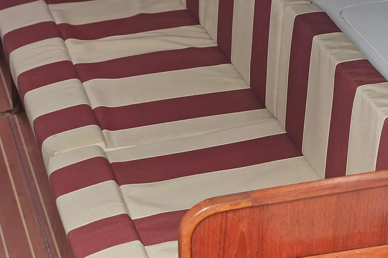 Slide: The Image of Striped upholstery on a 1977 Peterson 34 Sloop boat interior. - 27