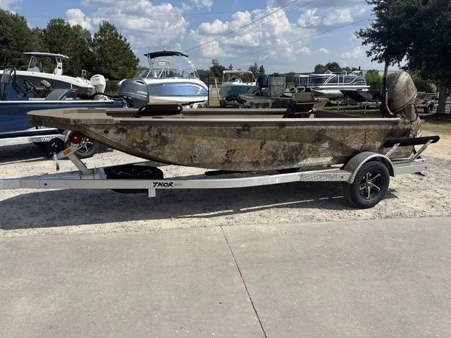 The Image of 2026 Thor Boats 1754 Timber Hammer Elite on trailer outdoors. - 1