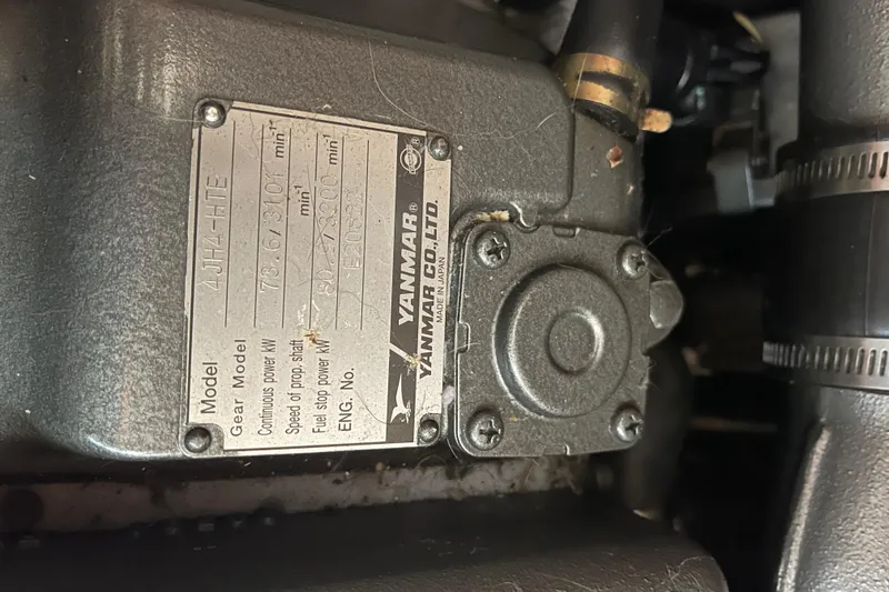 Slide: The Image of Yanmar engine model 4JH4-HTE label on a 2008 Hunter 49 sailboat. - 32