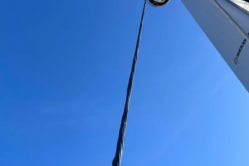 Slide: The Image of Sailboat mast and rigging against clear blue sky, Hunter 49, 2008 model. - 63