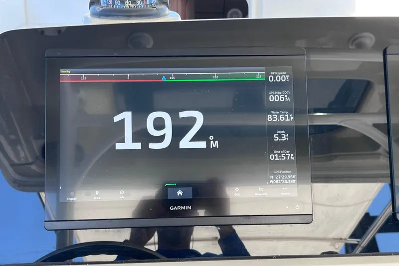 Slide: The Image of Garmin marine display on 2017 Everglades 360LXC showing navigation data. - 51