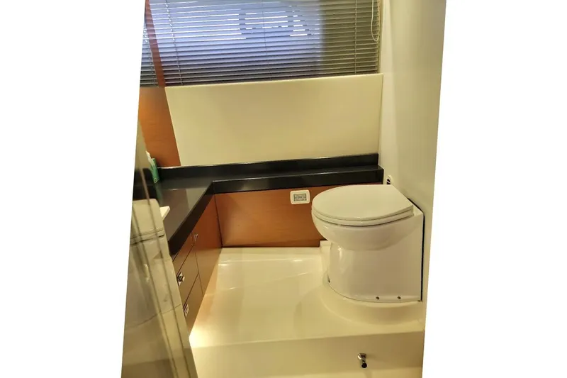 Slide: The Image of Bathroom interior of 2013 Prestige 500 S yacht with modern fixtures and sleek design. - 20