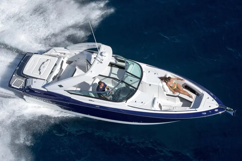 Slide: The Image of Control panel of 2017 Monterey 328SS Super Sport boat with warning label. - 13