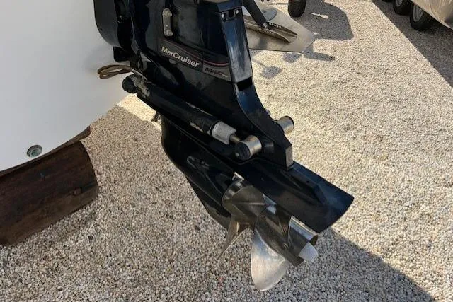 Slide: The Image of 2017 Monterey 328SS Super Sport boat with MerCruiser outdrive on gravel surface. - 24