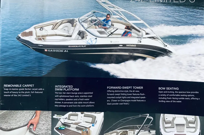 Slide: The Image of 2012 Yamaha Boats 242 Limited S on water, showcasing luxury features and sleek design. - 19