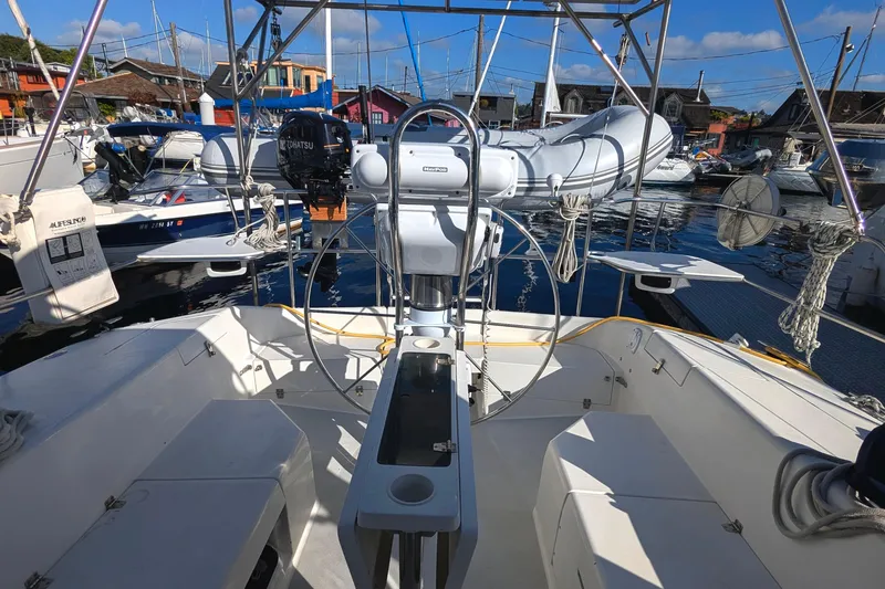 Slide: The Image of Cockpit view of 2003 Catalina 42 MkII sailboat docked at marina. - 11