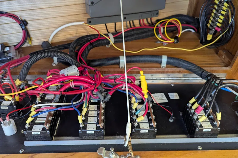 Slide: The Image of Electrical panel with wiring in a 2003 Catalina 42 MkII sailboat. - 31