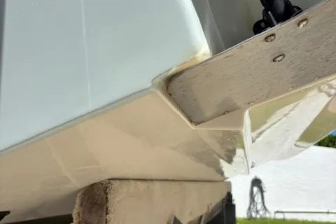 Slide: The Image of 2018 Century 2600 Center Console boat hull detail on trailer. - 14