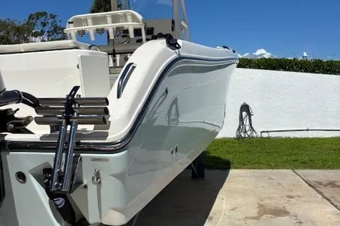 Slide: The Image of 2018 Century 2600 Center Console boat on a driveway, sunny day. - 22