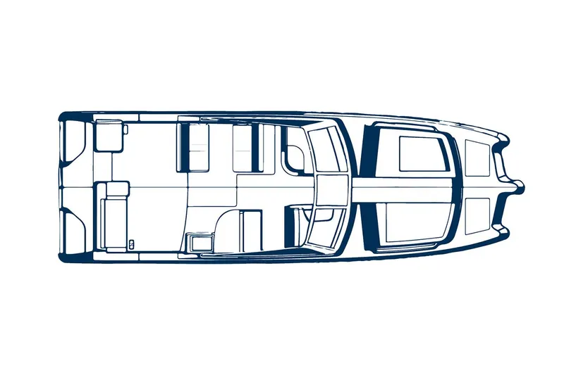 Slide: The Image of Top view schematic of a 2021 World Cat 320 DC boat layout. - 42