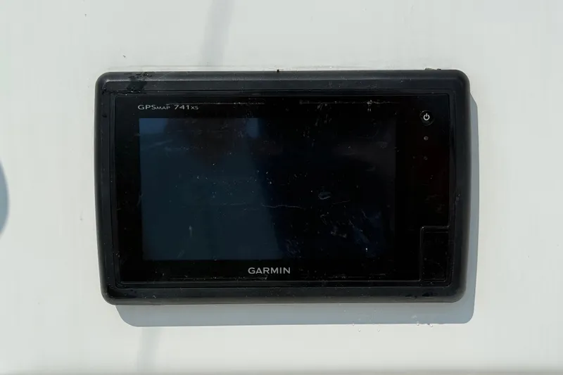 Slide: The Image of Garmin GPSMAP 741xs on 1999 Ocean Yachts 40 Express boat dashboard. - 2