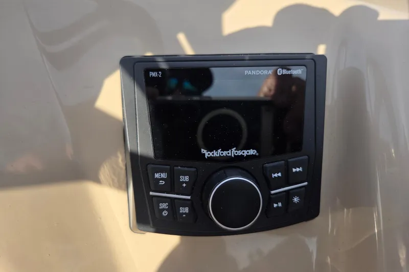 Slide: The Image of 2026 Bentley Pontoons Fish 203 audio system with Rockford Fosgate Bluetooth controls. - 19