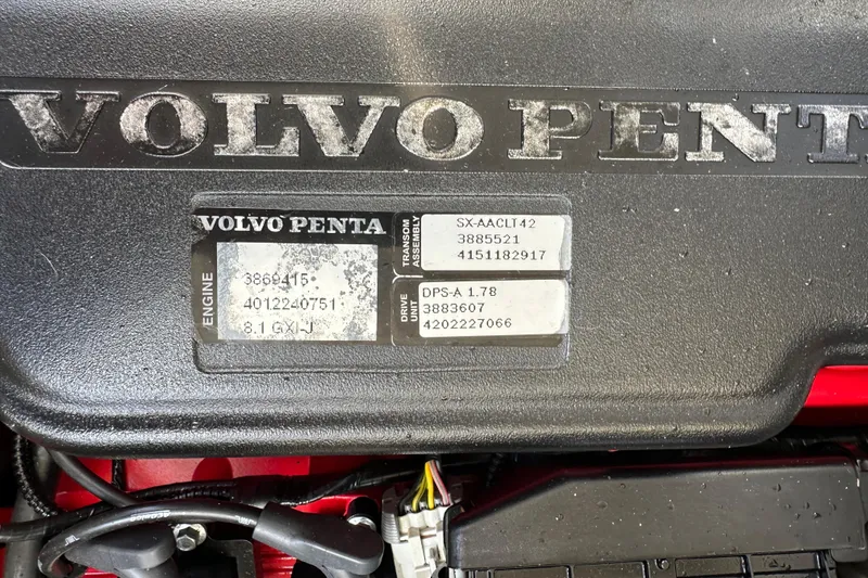 Slide: The Image of Volvo Penta engine label on 2008 Larson LXi 288 boat, showing model and serial numbers. - 25