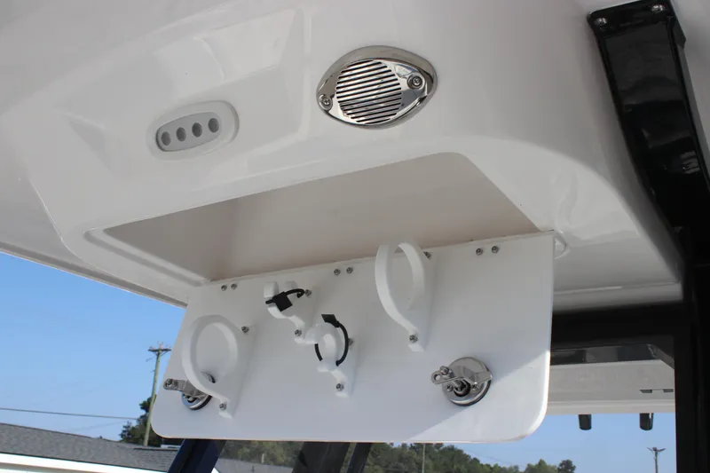 Slide: The Image of 2026 Sea Fox 248 Commander boat console with speaker and rod holders. - 28