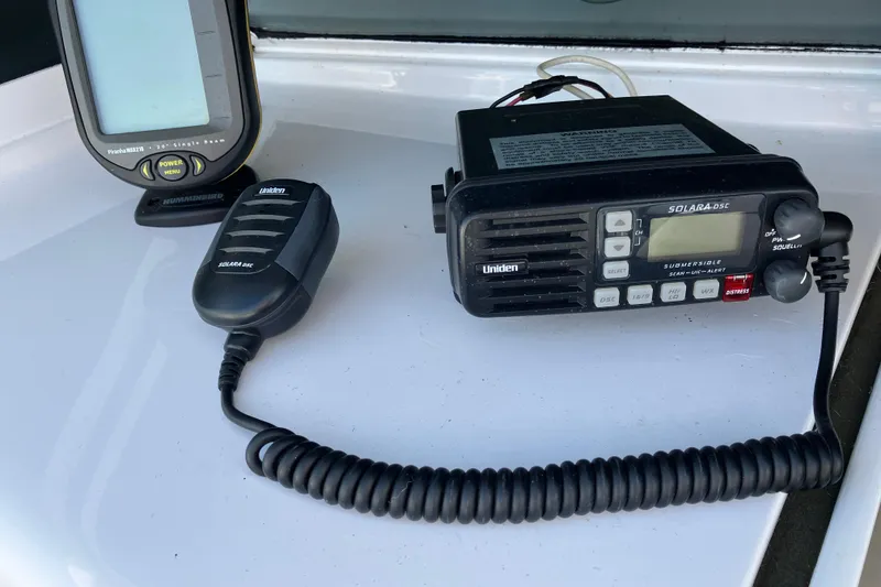 Slide: The Image of Marine radio and GPS equipment on a 1983 Chris-Craft 230 Scorpion boat. - 10