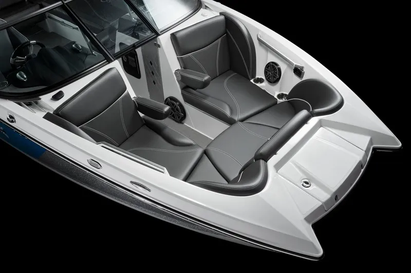 Slide: The Image of Manufacturer Provided Image: 2016 MasterCraft X23 boat interior with black and gray seating. - 31