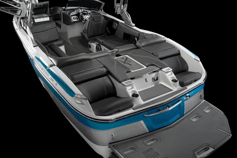 Slide: The Image of Manufacturer Provided Image: 2016 MasterCraft X23 boat interior with black and blue seating. - 33