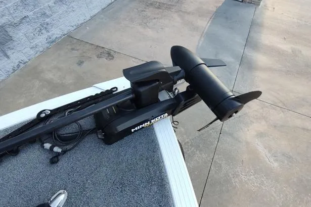 Slide: The Image of Minn Kota trolling motor on 2022 G3 Angler V164 F boat deck. - 3