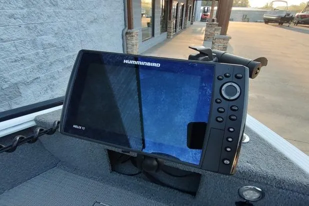 Slide: The Image of Humminbird Helix 10 fish finder on 2022 G3 Angler V164 F boat dashboard. - 5