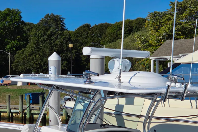 Slide: The Image of 2021 Valhalla Boatworks V-41 with radar equipment docked at a marina. - 14
