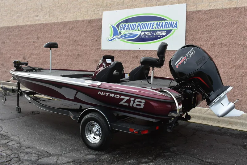 Slide: The Image of 2022 Nitro Z18 boat with Mercury engine at Grand Pointe Marina. - 2