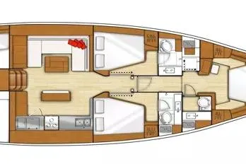 Slide: The Image of Floor plan of 2017 Beneteau Sense 50 yacht, featuring spacious cabins and modern amenities. - 84