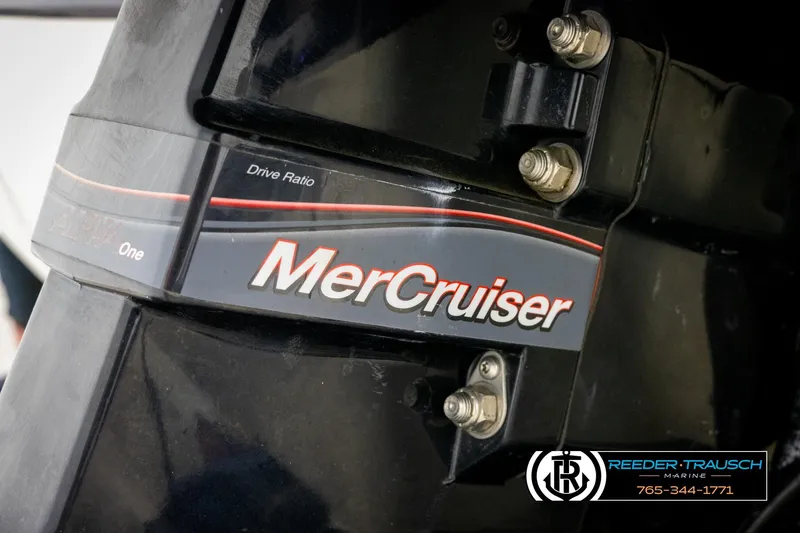Slide: The Image of Close-up of MerCruiser engine on 2015 Chaparral 19 H2O Ski & Fish boat. - 43