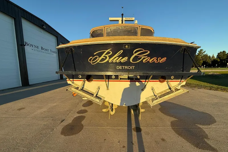 Slide: The Image of Rear view of 1979 Magnum 38 Sport boat "Blue Goose" at Boyne Boat Yard. - 51