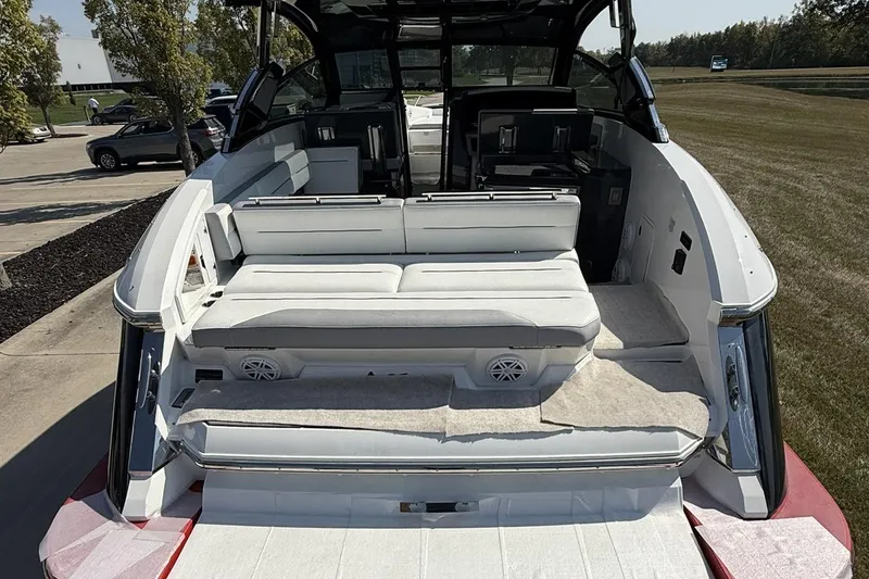 Slide: The Image of 2019 Cobalt A36 boat with spacious seating and modern design. - 4