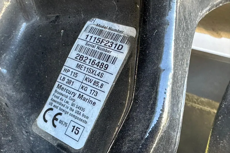 Slide: The Image of Close-up of a Mercury Marine label on a 2016 Lund 1775 Pro-V SS boat. - 35