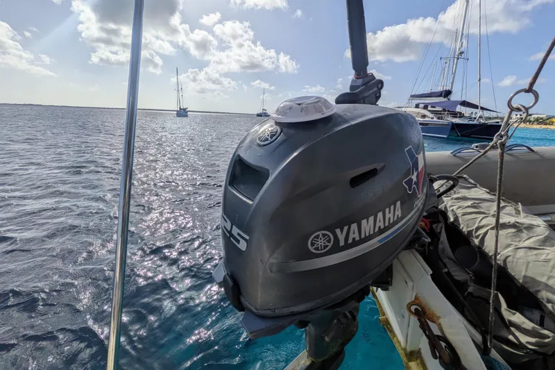 Slide: The Image of Yamaha outboard motor on Leopard 42 catamaran, 2023, sailing in sunny waters. - 35