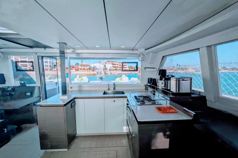 Slide: The Image of Modern kitchen interior of 2023 Leopard 42 yacht with ocean view. - 48