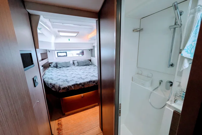 Slide: The Image of Luxurious interior of 2023 Leopard 42 yacht featuring cozy bedroom and modern bathroom. - 75