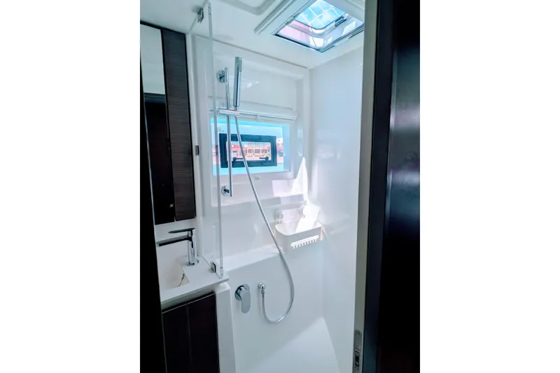 Slide: The Image of Modern bathroom in 2023 Leopard 42 yacht with sleek shower and skylight. - 81