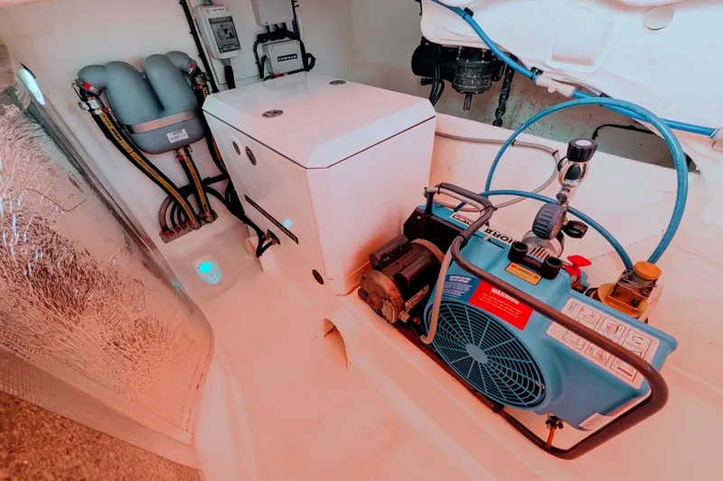 Slide: The Image of Engine room of 2023 Leopard 42 yacht with equipment and wiring. - 94