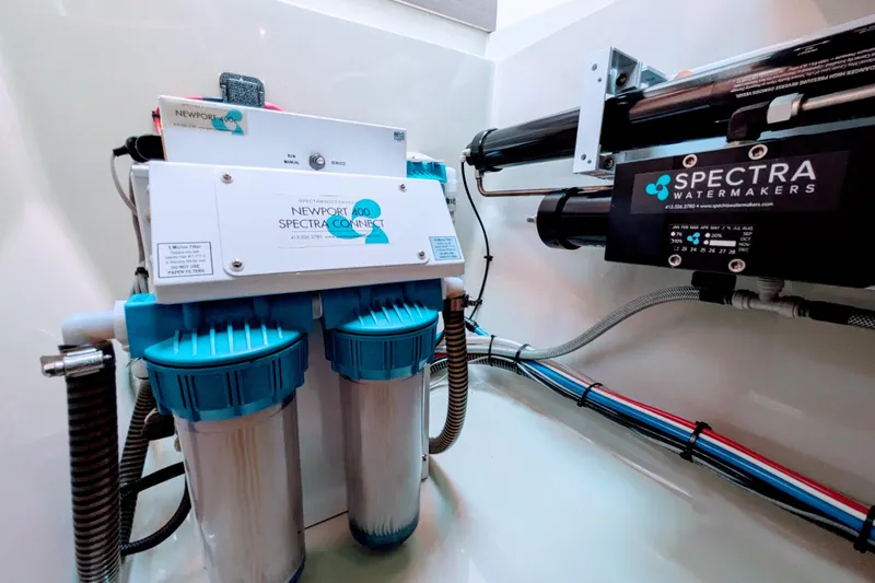 Slide: The Image of Spectra Watermakers system in 2023 Leopard 42 yacht, featuring Newport 400 model. - 98